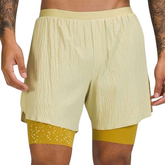 Lululemon Surge Lined Short 6" Special Edition Green Auric Gold Men's XXL EUC - Picture 3 of 9